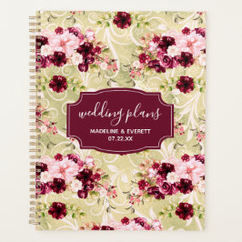 Bourgondië Groen & Blush Roze Bloemen Huwelijkspla Planner