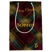 Bourgondië, Groen, Goud & Criscross Plaid Kerstmis Medium Cadeauzakje (Voorkant)