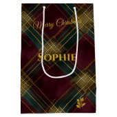 Bourgondië, Groen, Goud & Criscross Plaid Kerstmis Medium Cadeauzakje (Achterkant)