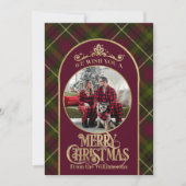 Bourgondië & Groen Plaid Met Naam & Foto Kerstmis Feestdagenkaart (Voorkant)