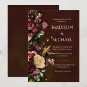 Bourgondië & Groene Bloemen bruiloft Kaart (Voorkant / Achterkant)