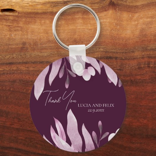 Bourgondië grote bladeren bruiloft dank u sleutelhanger (Voorkant)