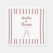 Bourgondië Hand Teken Doodle Stripes Trouwen Servet (Voorkant)