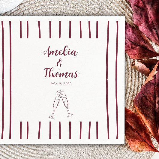 Bourgondië Hand Teken Doodle Stripes Trouwen Servet