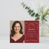 Bourgondië handgetekende boogfoto verjaardag uitnodiging briefkaart (Staand voorkant)