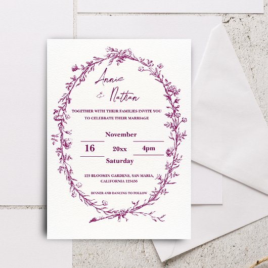 Bourgondië  ingewikkelde Lijst bruiloft uitnodigin