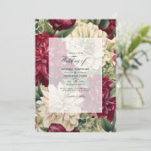 Bourgondië, Ivoor, en Bos Groene Bloemenbruiloft Kaart (Staand voorkant)
