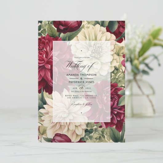 Bourgondië, Ivoor, en Bos Groene Bloemenbruiloft Kaart (Staand voorkant)