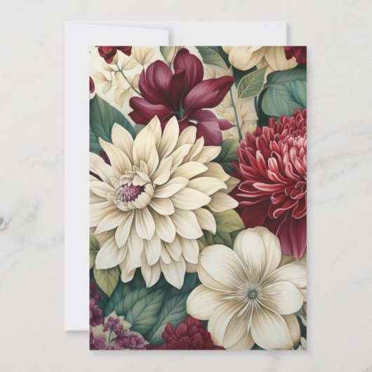 Bourgondië, Ivoor, en Bos Groene Bloemenbruiloft Kaart (Achterkant)