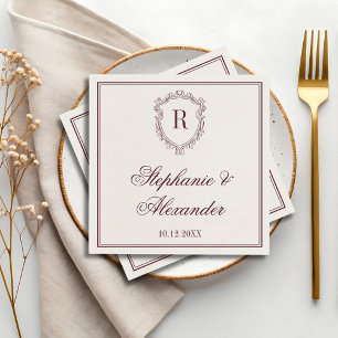 Bourgondië & Ivoor Monogram Wapenschild Oude Rijkd Servet