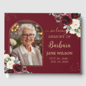 Bourgondië Ivoor Witte Bloemen Memorial Begrafenis Gastenboek (Voorkant)