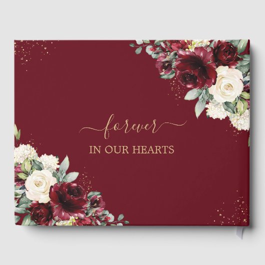 Bourgondië Ivoor Witte Bloemen Memorial Begrafenis Gastenboek (Achterkant)