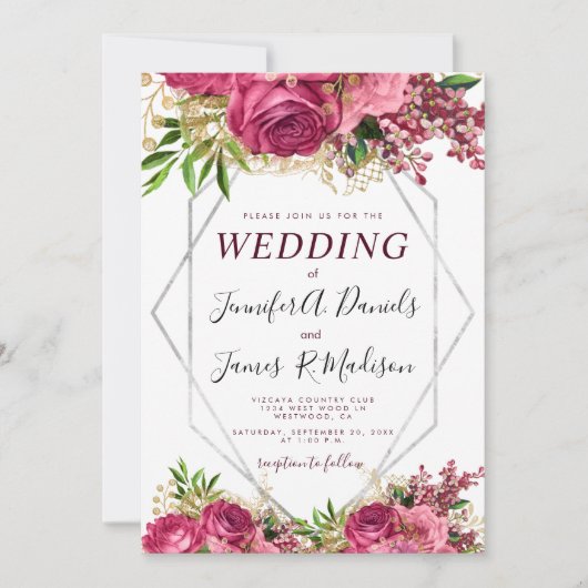 Bourgondië marine blauw blush zilver Waterverf Blo Kaart (Voorkant)