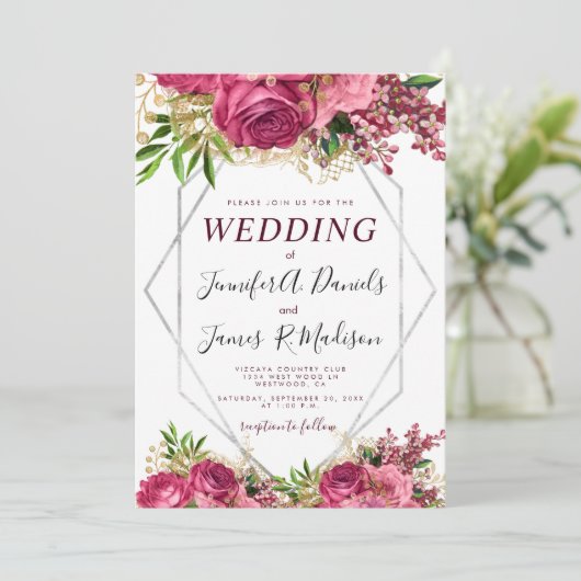 Bourgondië marine blauw blush zilver Waterverf Blo Kaart (Staand voorkant)