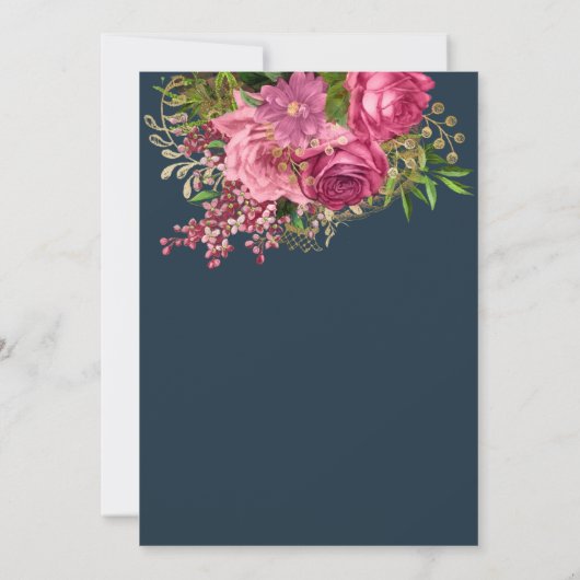 Bourgondië marine blauw blush zilver Waterverf Blo Kaart (Achterkant)