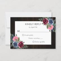 Bourgondië Marine Blauw Roze Hout Bloemen Huwelijk