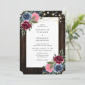 Bourgondië Marine Blauw Roze Rustiek Hout Bloemen  Kaart (Staand voorkant)