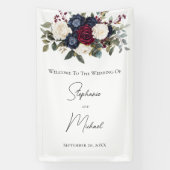 Bourgondië Marine Blauw Wit Bloemen Elegante Huwel Spandoek (Verticaal)