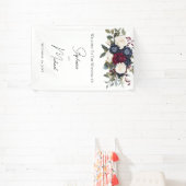 Bourgondië Marine Blauw Wit Bloemen Elegante Huwel Spandoek (Insitu)