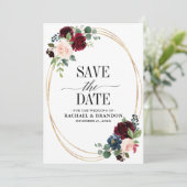 Bourgondië Marine Bloem Rustieke Boho Landelijke B Save The Date (Staand voorkant)