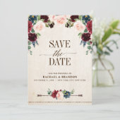 Bourgondië Marine Bloem Rustieke Boho Landelijke B Save The Date (Staand voorkant)