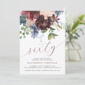 Bourgondië & Marine Bloemen 60e Script Verjaardags Kaart (Staand voorkant)