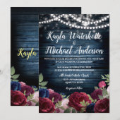 Bourgondië & Marine Bloemen Rustieke bruiloft Uitn Kaart (Voorkant / Achterkant)