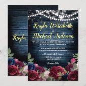 Bourgondië & Marine Bloemen Rustieke bruiloft Uitn Kaart (Voorkant / Achterkant)