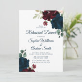 Bourgondië & Marine Bloemen Rustieke Houten Bruilo Kaart (Staand voorkant)