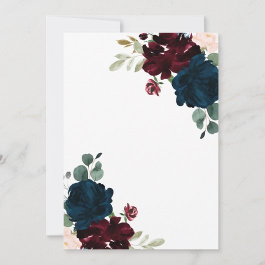 Bourgondië & Marine Bloemen Rustieke Houten Bruilo Kaart (Achterkant)