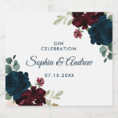 Bourgondië & Marine Bloemen Rustieke Houten Bruilo Likeurfles Etiket (Enkel label)