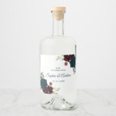 Bourgondië & Marine Bloemen Rustieke Houten Bruilo Likeurfles Etiket (Voorkant)