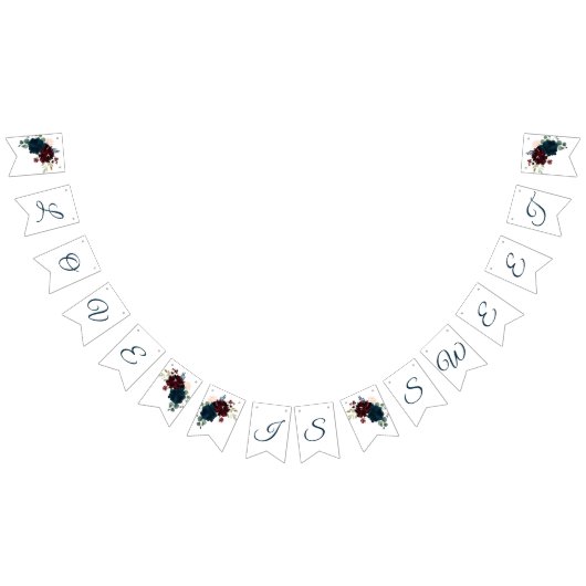 Bourgondië & Marine Bloemen Rustieke Houten Bruilo Vlaggetjes (Alle)