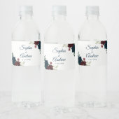 Bourgondië & Marine Bloemen Rustieke Houten Bruilo Waterfles Etiket (Flessen)