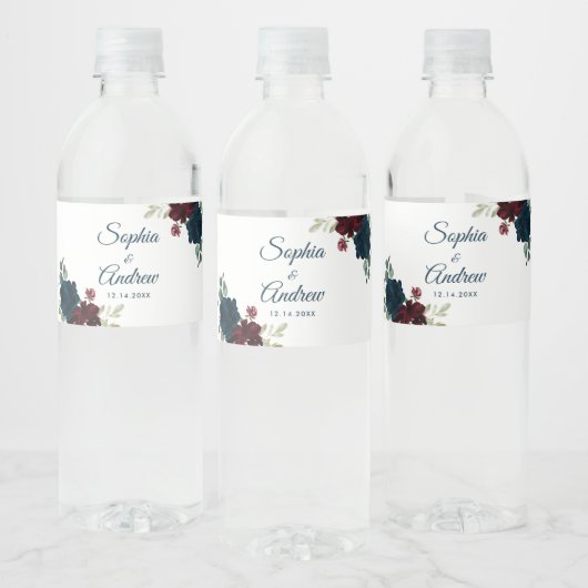 Bourgondië & Marine Bloemen Rustieke Houten Bruilo Waterfles Etiket (Flessen)