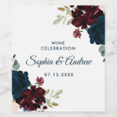 Bourgondië & Marine Bloemen Rustieke Houten Bruilo Wijn Etiket (Enkel label)