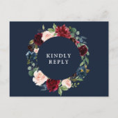 Bourgondië & marine bloemenbruiloft RSVP Briefkaart (Voorkant)