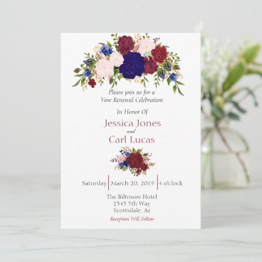 Bourgondië Marine Bloemenschildering Huwelijksbelo Kaart (Staand voorkant)