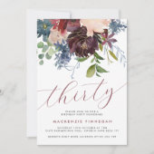 Bourgondië & marine bloemig dertigste verjaardagsf kaart (Voorkant)