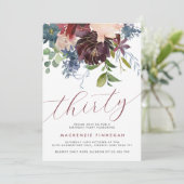 Bourgondië & marine bloemig dertigste verjaardagsf kaart (Staand voorkant)