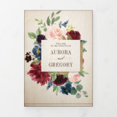 Bourgondië Marine Bloemige Landelijke Boho Bruilof Drieluik Aankondiging (Cover)