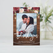 Bourgondië Marine Bloemige Rustieke Slingerlicht B Bedankkaart (Staand voorkant)