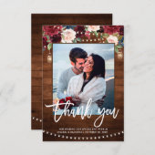 Bourgondië Marine Bloemige Rustieke Slingerlicht B Bedankkaart (Voorkant / Achterkant)