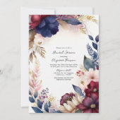 Bourgondié, Marine, Blush Boho Bruiloftsfeest Bloe Kaart (Voorkant)
