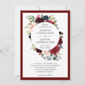 Bourgondië, marine en Blush ingelijst Floral Weddi Kaart (Voorkant)