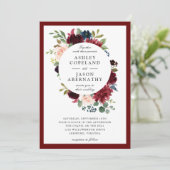 Bourgondië, marine en Blush ingelijst Floral Weddi Kaart (Staand voorkant)