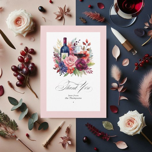 Bourgondië, marine en blush wijnproeverij bruiloft bedankkaart