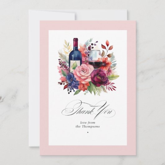 Bourgondië, marine en blush wijnproeverij bruiloft bedankkaart (Voorkant)