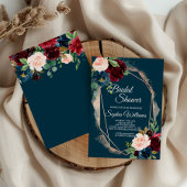 Bourgondië, marine en goud bruids douche uitnodigi kaart