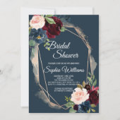 Bourgondië, marine en goud bruids douche uitnodigi kaart (Voorkant)